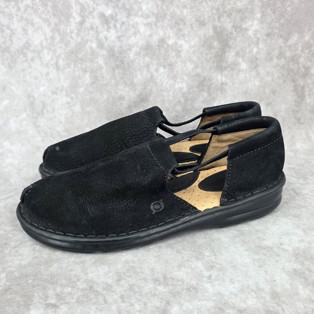 Born Black Suede Flats Slip On Shoes Size 7 38 Side Cut Out Comfort Walking